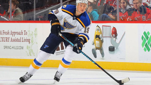 NEWARK, NJ - DECEMBER 09: Jay Bouwmeester #19 of the St. Louis Blues skates against the New Jersey Devils at the Prudential Center on December 9, 2016 in Newark, New Jersey.