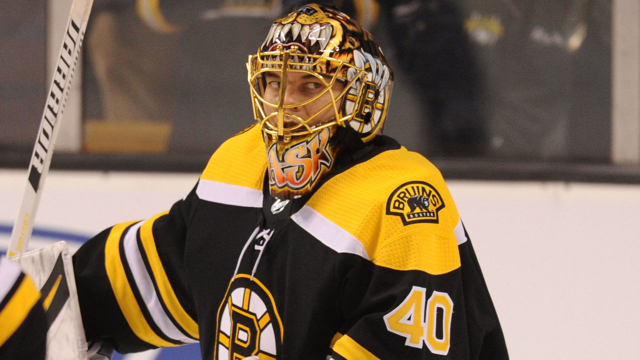 BOSTON, MA - MARCH 3: Tuukka Rask #40 of the Boston Bruins warms up before the game against the Montreal Canadiens at the TD Garden on March 3, 2018 in Boston, Massachusetts.