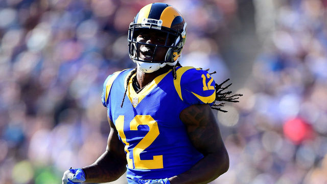 LOS ANGELES, CA - OCTOBER 08: Sammy Watkins #12 of the Los Angeles Rams comes to the line against the Seattle Seahawks at Los Angeles Memorial Coliseum on October 8, 2017 in Los Angeles, California.