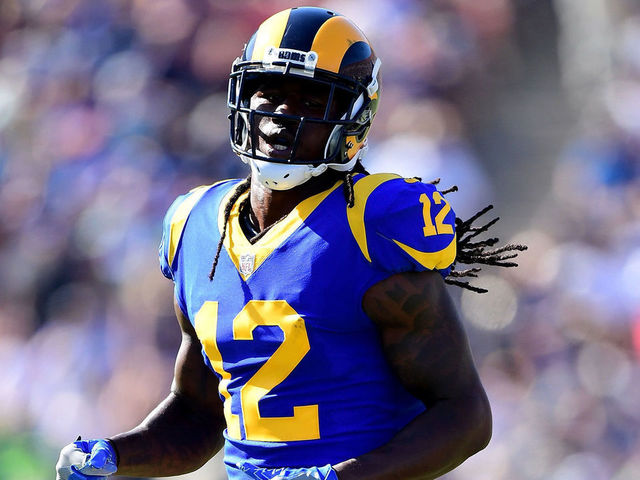 LOS ANGELES, CA - OCTOBER 08: Sammy Watkins #12 of the Los Angeles Rams comes to the line against the Seattle Seahawks at Los Angeles Memorial Coliseum on October 8, 2017 in Los Angeles, California.