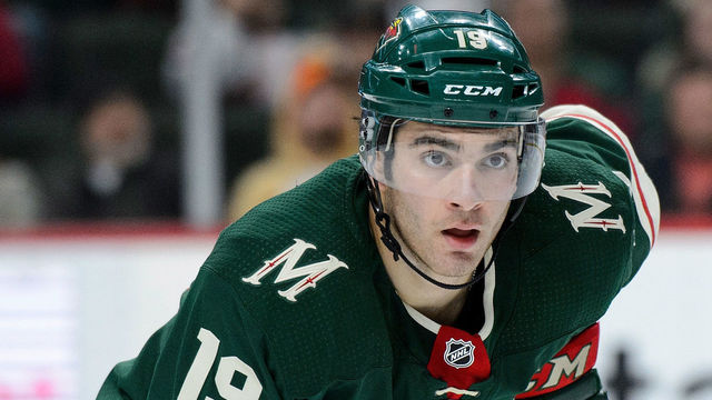 ST PAUL, MN - OCTOBER 31: Luke Kunin #19 of the Minnesota Wild waits for a face-off against the Winnipeg Jets during the game on October 31, 2017 at Xcel Energy Center in St Paul, Minnesota. The Jets defeated the Wild 2-1.