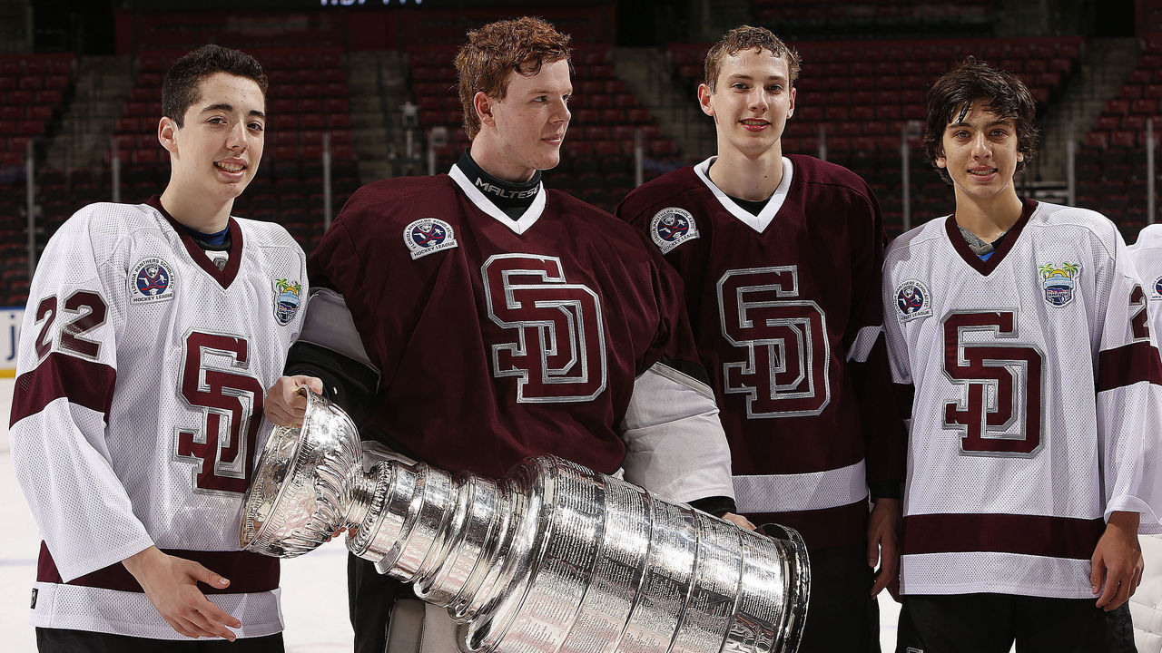 SUNRISE, FL - MARCH 5: The Marjory Stoneman Douglas High School Hockey Team has a Surprise Meet and Greet With The Stanley Cup. The Stoneman Douglas hockey program was directly impacted by the shootings on Feb. 14. The team capped its run with a win in the Statewide Amateur Hockey of Florida tournament. The Stanley Cup was a special visitor at the BB&T Center on March 5, 2018 in Sunrise, Florida.