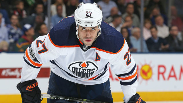 TORONTO, ON - DECEMBER 10: Milan Lucic #27 of the Edmonton Oilers waits for a faceoff against the Toronto Maple Leafs during an NHL game at the Air Canada Centre on December 10, 2017 in Toronto, Ontario, Canada. The Maple Leafs defeated the Oilers 1-0.