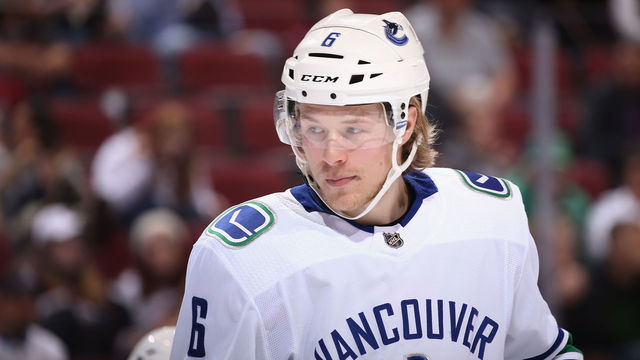 GLENDALE, AZ - FEBRUARY 25: Brock Boeser #6 of the Vancouver Canucks during the second period of the NHL game against the Arizona Coyotes at Gila River Arena on February 25, 2018 in Glendale, Arizona. The Canucks defeated the Coyotes 3-1