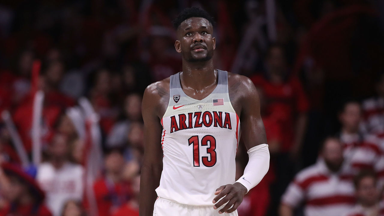 TUCSON, AZ - MARCH 03: Deandre Ayton #13 of the Arizona Wildcats walks up court during the second half of the college basketball game against the California Golden Bears at McKale Center on March 3, 2018 in Tucson, Arizona. The Wildcats defeated the Golden Bears 66-54 to win the PAC-12 Championship.