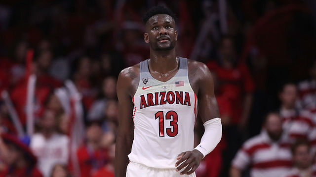 TUCSON, AZ - MARCH 03: Deandre Ayton #13 of the Arizona Wildcats walks up court during the second half of the college basketball game against the California Golden Bears at McKale Center on March 3, 2018 in Tucson, Arizona. The Wildcats defeated the Golden Bears 66-54 to win the PAC-12 Championship.
