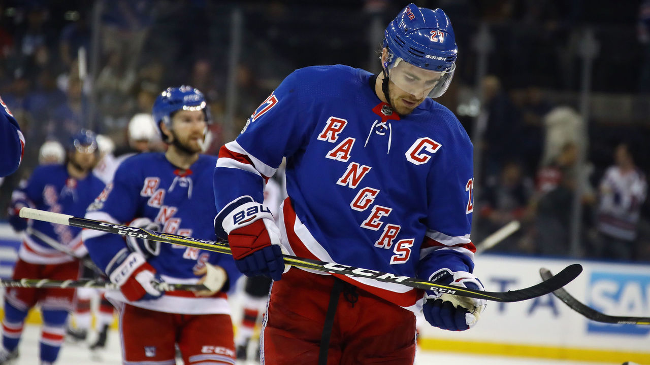 NEW YORK, NY - OCTOBER 14: Ryan McDonagh #27 of the New York Rangers leaves the ice follwoing a 3-2 loss to the New Jersey Devils at Madison Square Garden on October 14, 2017 in New York City.