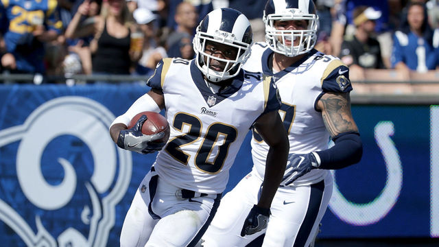 LOS ANGELES, CA - SEPTEMBER 10: Lamarcus Joyner #20 of the Los Angeles Rams returns an interception during the third quarter in the game against the Indianapolis Colts at the Los Angeles Memorial Coliseum on September 10, 2017 in Los Angeles, California.