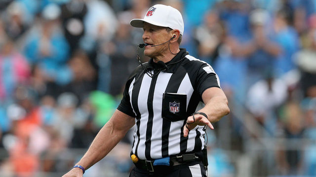 CHARLOTTE, NC - SEPTEMBER 27: Referee Ed Hochuli during their game at Bank of America Stadium on September 27, 2015 in Charlotte, North Carolina.