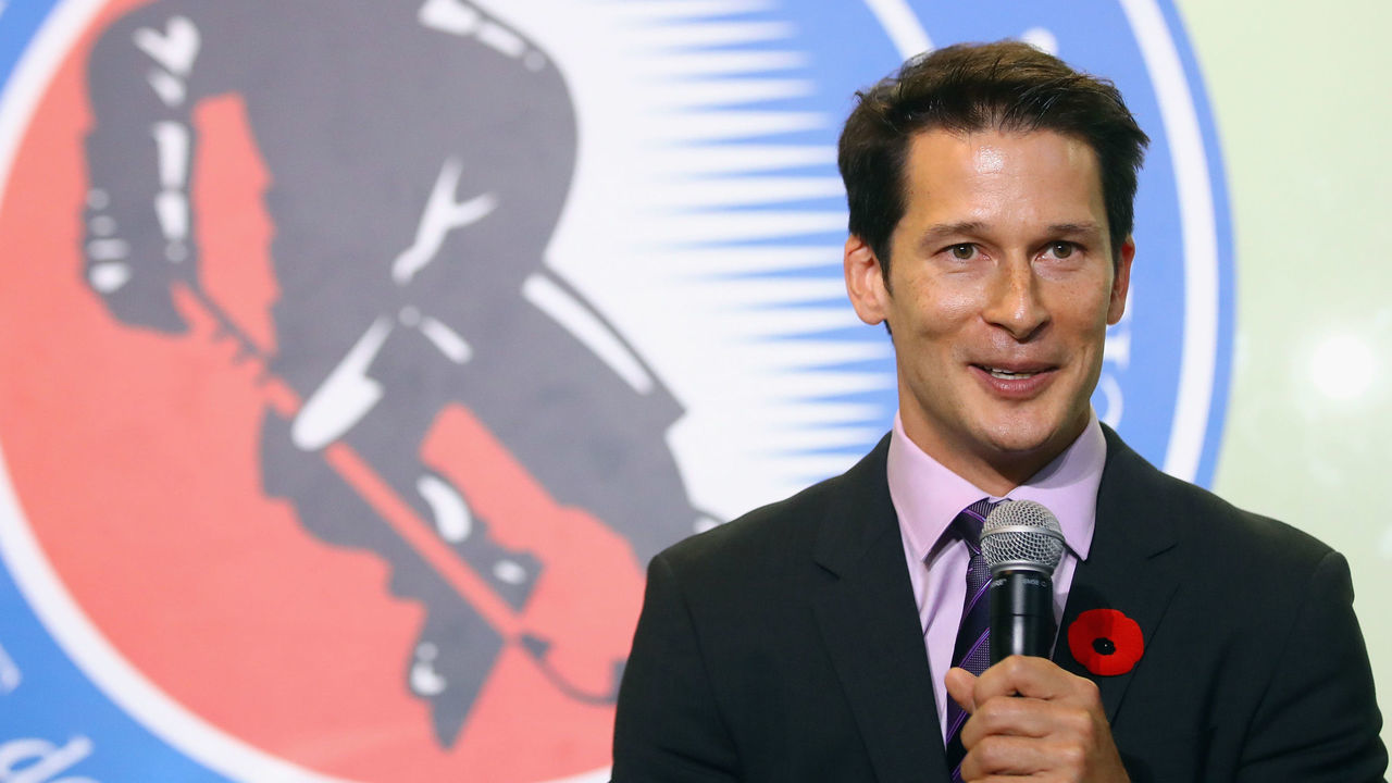 TORONTO, ON - NOVEMBER 10: Paul Kariya takes part in a media opportunity at the Hockey Hall Of Fame and Museum on November 10, 2017 in Toronto, Canada.