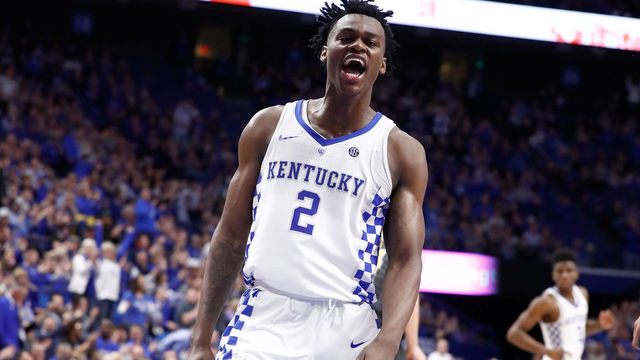 LEXINGTON, KY - FEBRUARY 24: Jarred Vanderbilt #2 of the Kentucky Wildcats celebrates against the Missouri Tigers at Rupp Arena on February 24, 2018 in Lexington, Kentucky.