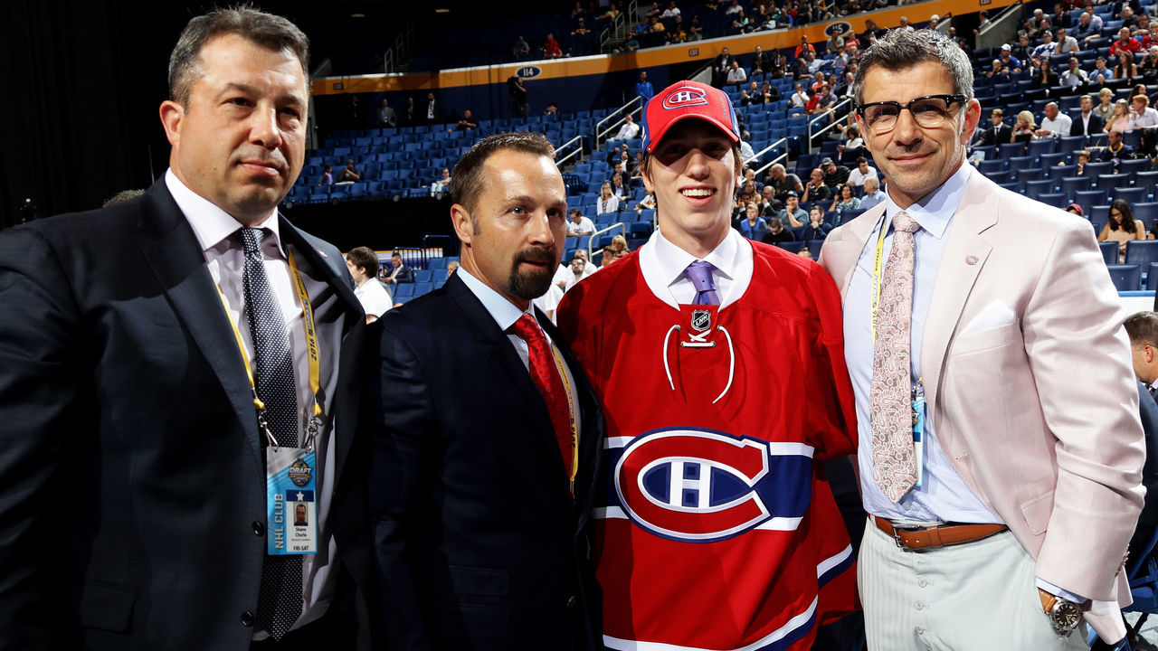 BUFFALO, NY - JUNE 25: William Bitten reacts after being selected 70th by the Montreal Canadiens during the 2016 NHL Draft on June 25, 2016 in Buffalo, New York.
