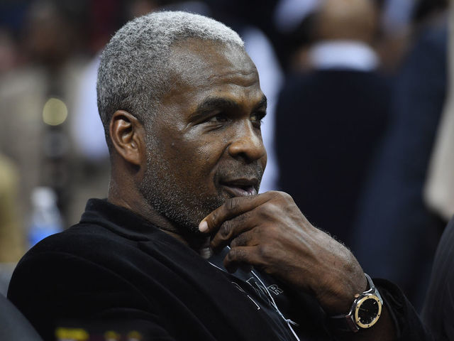 CLEVELAND, OH - FEBRUARY 23: Former NBA player Charles Oakley sits court side prior to the game between the Cleveland Cavaliers and the New York Knicks at Quicken Loans Arena on February 15, 2017 in Cleveland, Ohio. NOTE TO USER: User expressly acknowledges and agrees that, by downloading and/or using this photograph, user is consenting to the terms and conditions of the Getty Images License Agreement.
