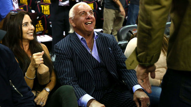 CLEVELAND, OH - JUNE 07: Former wrestler Ric Flair attends Game 3 of the 2017 NBA Finals between the Golden State Warriors and the Cleveland Cavaliers at Quicken Loans Arena on June 7, 2017 in Cleveland, Ohio.
