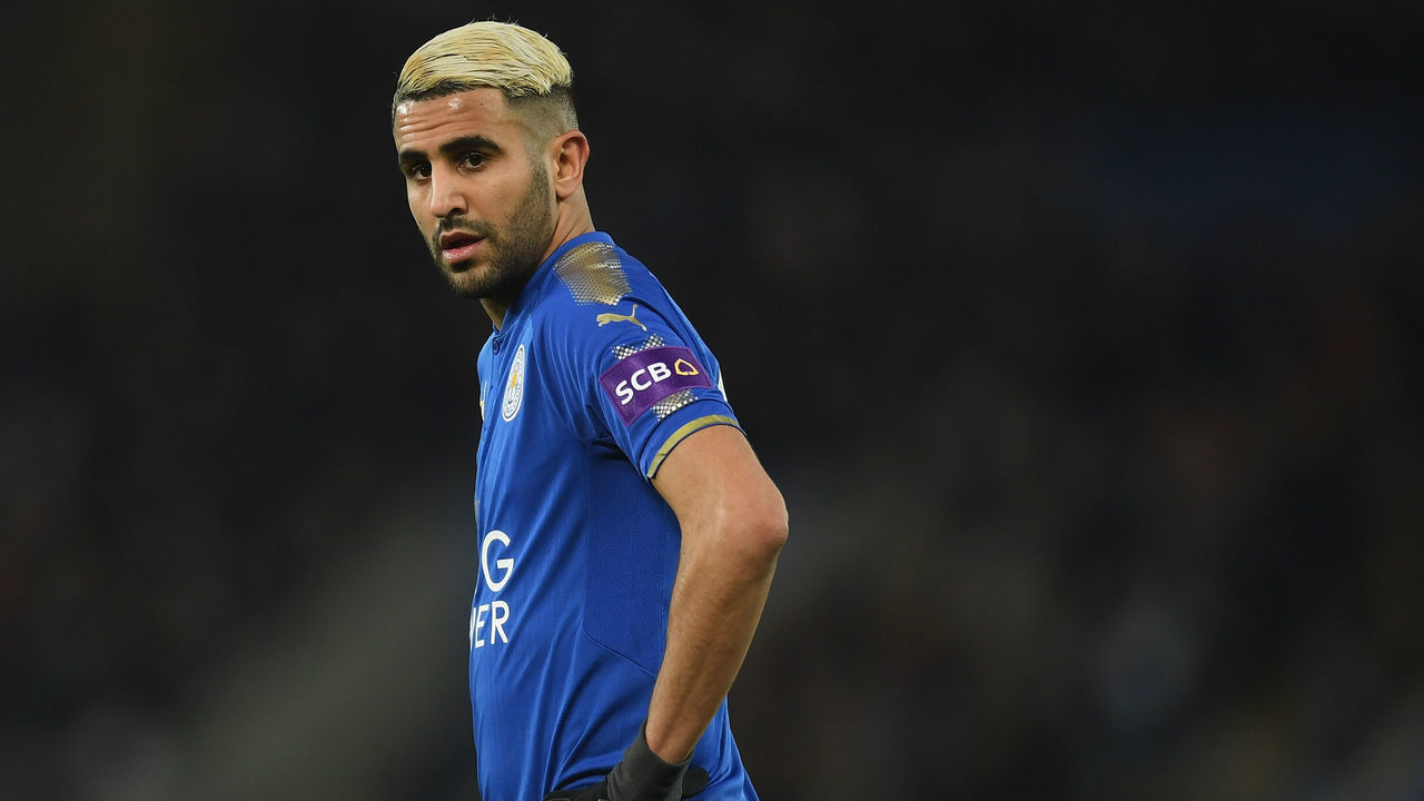 LEICESTER, ENGLAND - FEBRUARY 16: Riyad Mahrez of Leicester in action during The Emirates FA Cup Fifth Round match between Leicester City and Sheffield United at The King Power Stadium on February 16, 2018 in Leicester, England.