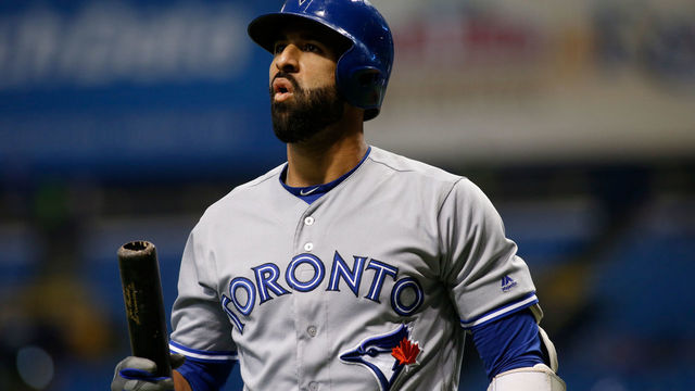 ST. PETERSBURG, FL - AUGUST 23: Jose Bautista #19 of the Toronto Blue Jays reacts after he strikes out swinging to pitcher Austin Pruitt of the Tampa Bay Rays during the *** inning of a game on August 23, 2017 at Tropicana Field in St. Petersburg, Florida.