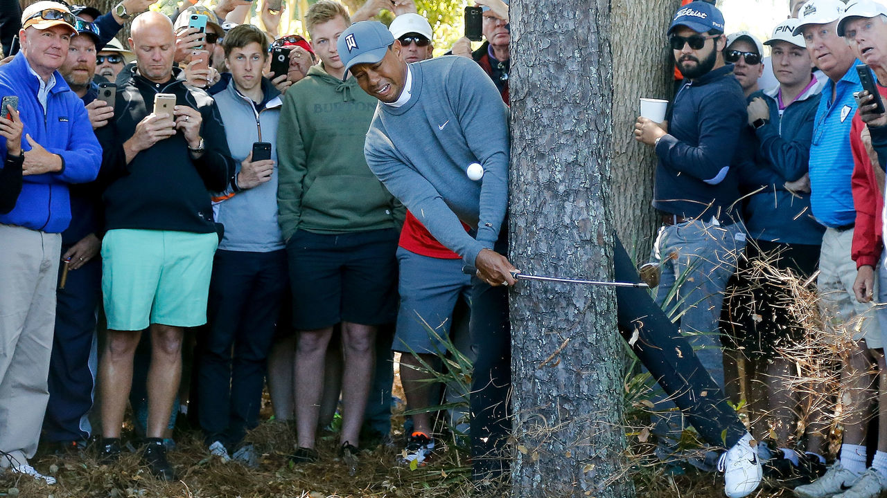 PALM HARBOR, FL - MARCH 08: Tiger Woods plays his second shot on the fourth hole during the first round of the Valspar Championship at Innisbrook Resort Copperhead Course on March 8, 2018 in Palm Harbor, Florida.