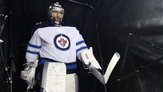 NEW YORK, NY - DECEMBER 23: Steve Mason #35 of the Winnipeg Jets walks out for warmups prior to the game against the New York Islanders at the Barclays Center on December 23, 2017 in the Brooklyn borough of New York City. The Islanders defeated the Jets 5-2.