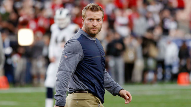 LOS ANGELES, CA - JANUARY 06: Head Coach Sean McVay of the Los Angeles Rams walks on the field prior to the NFC Wild Card Playoff Game against the Atlanta Falcons at the Los Angeles Coliseum on January 6, 2018 in Los Angeles, California.