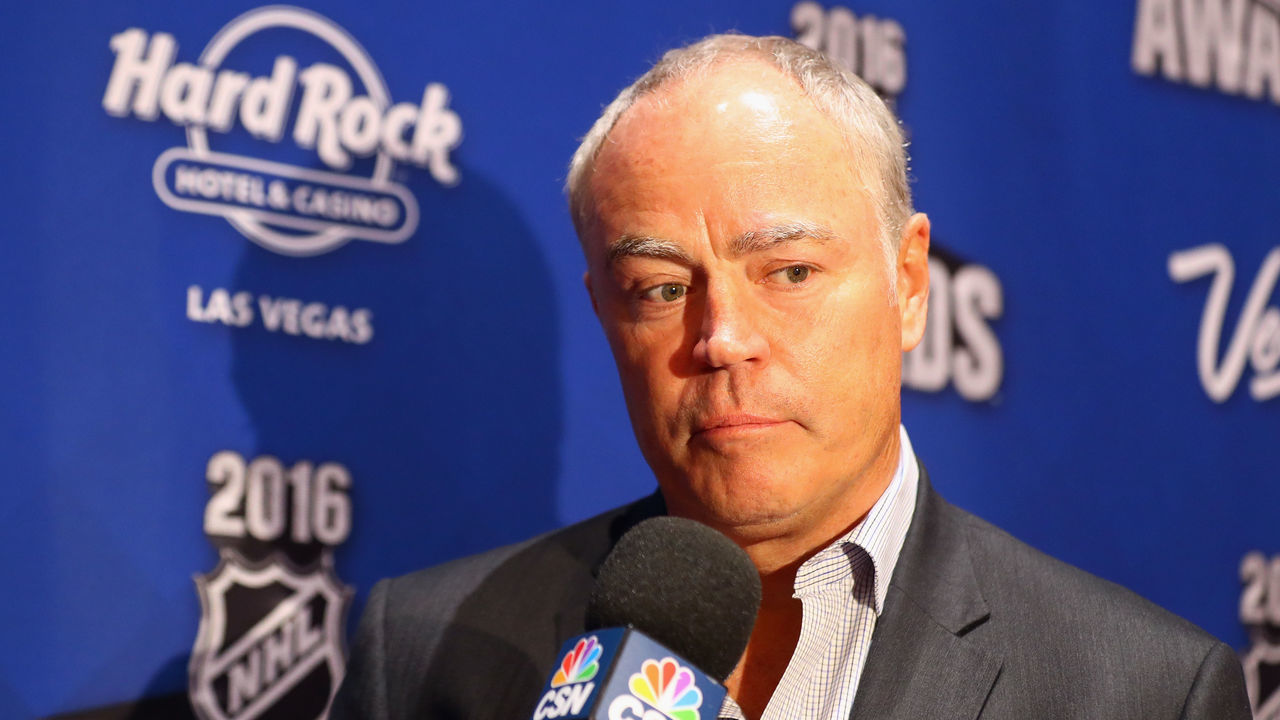LAS VEGAS, NV - JUNE 21: Brian MacLellan of the Washington Capitals speaks with the media during a press availability on June 21, 2016 at the Encore Ballroom in Las Vegas, Nevada. The 2016 NHL Award Ceremony will by held on June 22 at the Encore Theater at Wynn Las Vegas.