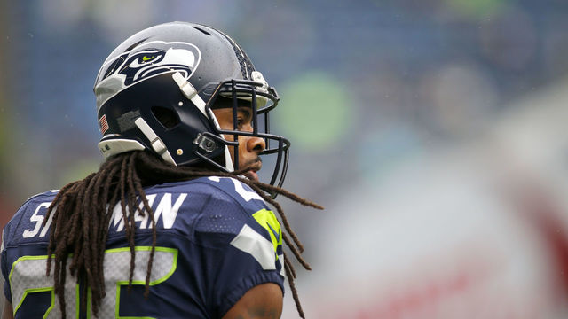 SEATTLE, WA - OCTOBER 16: Cornerback Richard Sherman #25 of the Seattle Seahawks seen warming up before facing the Atlanta Falcons at CenturyLink Field on October 16, 2016 in Seattle, Washington.