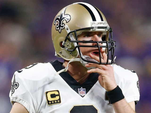 MINNEAPOLIS, MN - JANUARY 14: Drew Brees #9 of the New Orleans Saints looks on against the Minnesota Vikings during the first half of the NFC Divisional Playoff game at U.S. Bank Stadium on January 14, 2018 in Minneapolis, Minnesota.