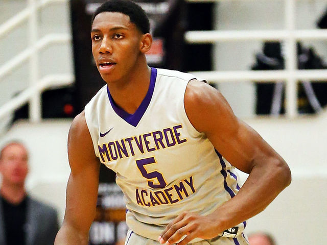 SPRINGFIELD, MA - JANUARY 15: R.J. Barrett #5 of Montverde Academy dribbles in a game against Mater Dei High School during the 2018 Spalding Hoophall Classic at Blake Arena at Springfield College on January 15, 2018 in Springfield, Massachusetts.