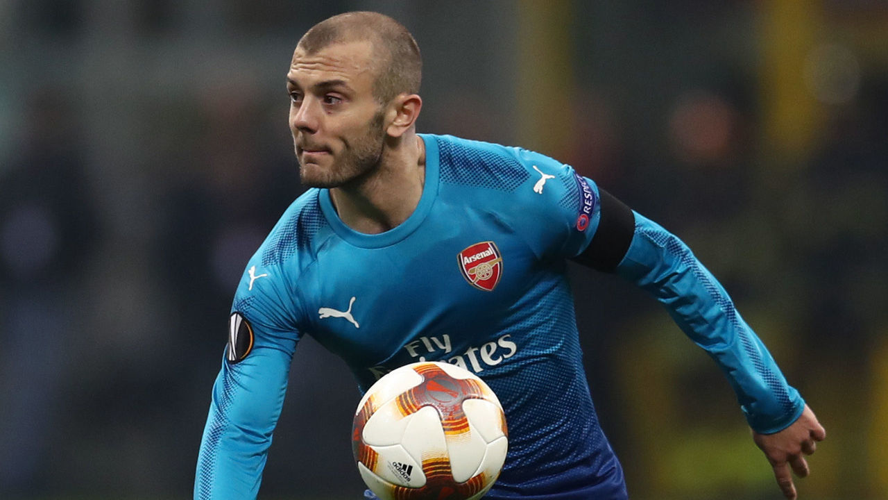 MILAN, ITALY - MARCH 08: Jack Wilshere of Arsenal during the UEFA Europa League Round of 16 match between AC Milan and Arsenal at the San Siro on March 8, 2018 in Milan, Italy.