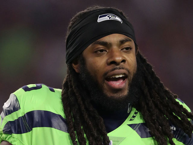 GLENDALE, AZ - NOVEMBER 09: Cornerback Richard Sherman #25 of the Seattle Seahawks walks on the field during a break from the second half of the NFL game against the Arizona Cardinals at the University of Phoenix Stadium on November 9, 2017 in Glendale, Arizona. The Seahawks defeated the Cardinals 22-16.