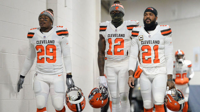 PITTSBURGH, PA - DECEMBER 31, 2017: (L to R) Running back Duke Johnson Jr. #29, wide receiver Josh Gordon #12 and cornerback Jamar Taylor #21 of the Cleveland Browns walk down the tunnel toward the field prior to a game on December 31, 2017 against the Pittsburgh Steelers at Heinz Field in Pittsburgh, Pennsylvania. Pittsburgh won 28-24. (Photo by: 2017 Nick Cammett/Diamond Images/Getty Images)