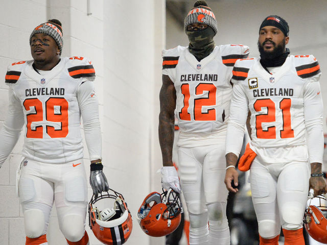 PITTSBURGH, PA - DECEMBER 31, 2017: (L to R) Running back Duke Johnson Jr. #29, wide receiver Josh Gordon #12 and cornerback Jamar Taylor #21 of the Cleveland Browns walk down the tunnel toward the field prior to a game on December 31, 2017 against the Pittsburgh Steelers at Heinz Field in Pittsburgh, Pennsylvania. Pittsburgh won 28-24. (Photo by: 2017 Nick Cammett/Diamond Images/Getty Images)