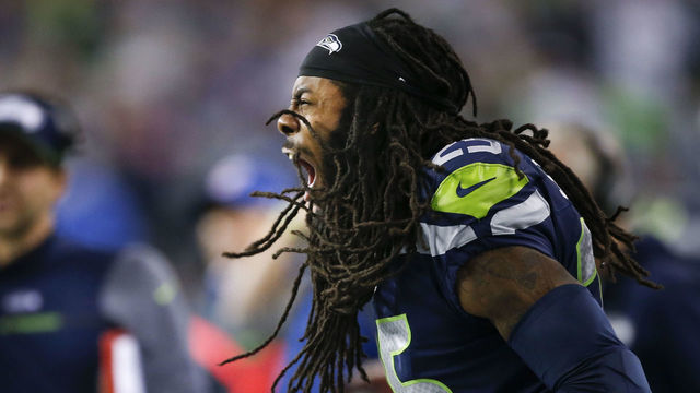 SEATTLE, WA - OCTOBER 1: Cornerback Richard Sherman #25 of the Seattle Seahawks reacts on the sidelines in the third quarter of the game against the Indianapolis Colts at CenturyLink Field on October 1, 2017 in Seattle, Washington.