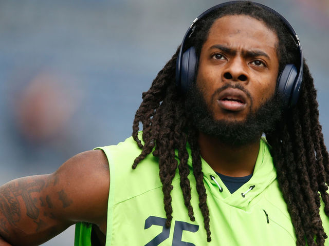 SEATTLE, WA - SEPTEMBER 17: Richard Sherman #25 of the Seattle Seahawks walks on the field during pregame warmups before the game against at CenturyLink Field on September 17, 2017 in Seattle, Washington.