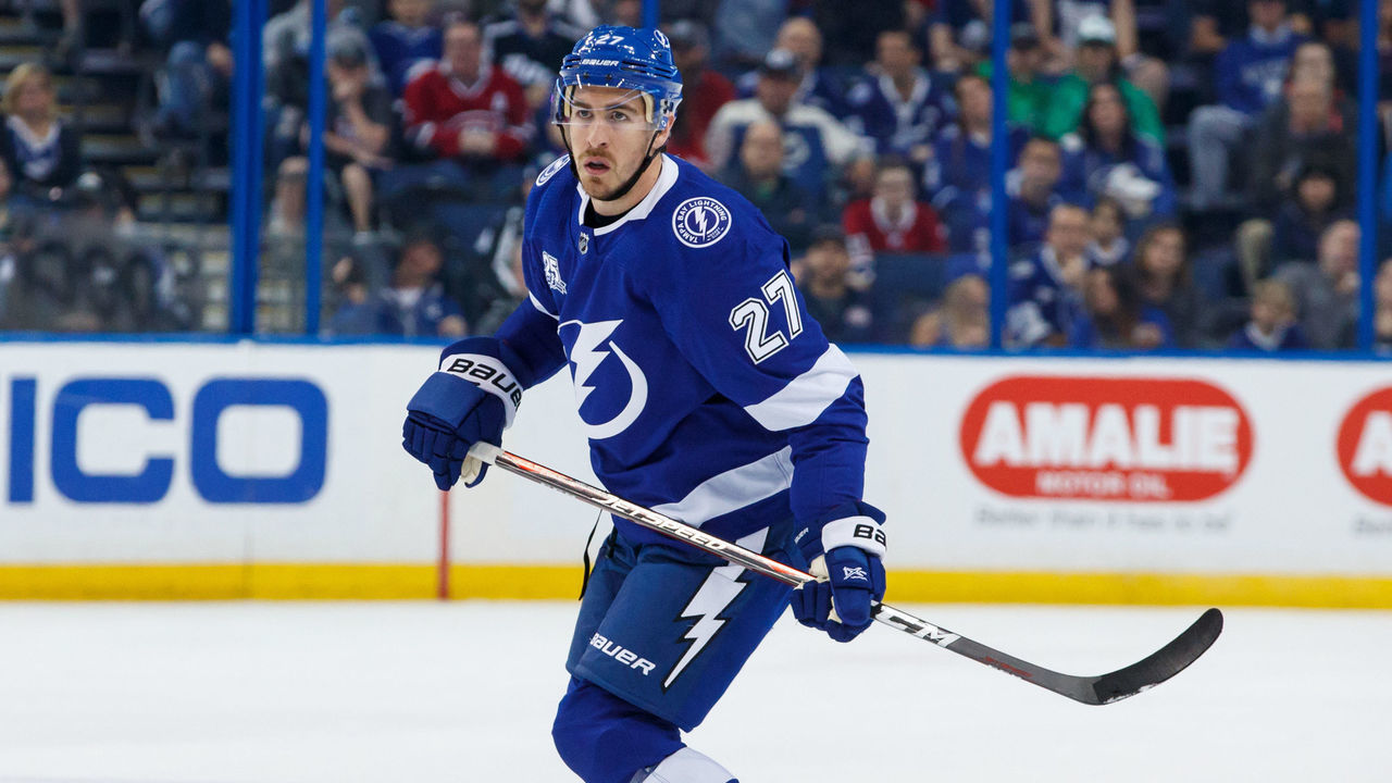 TAMPA, FL - MARCH 10: Ryan McDonagh #27 of the Tampa Bay Lightning skates in his first game since being traded to the team during the first period against the Montreal Canadiens at Amalie Arena on March 10, 2018 in Tampa, Florida.