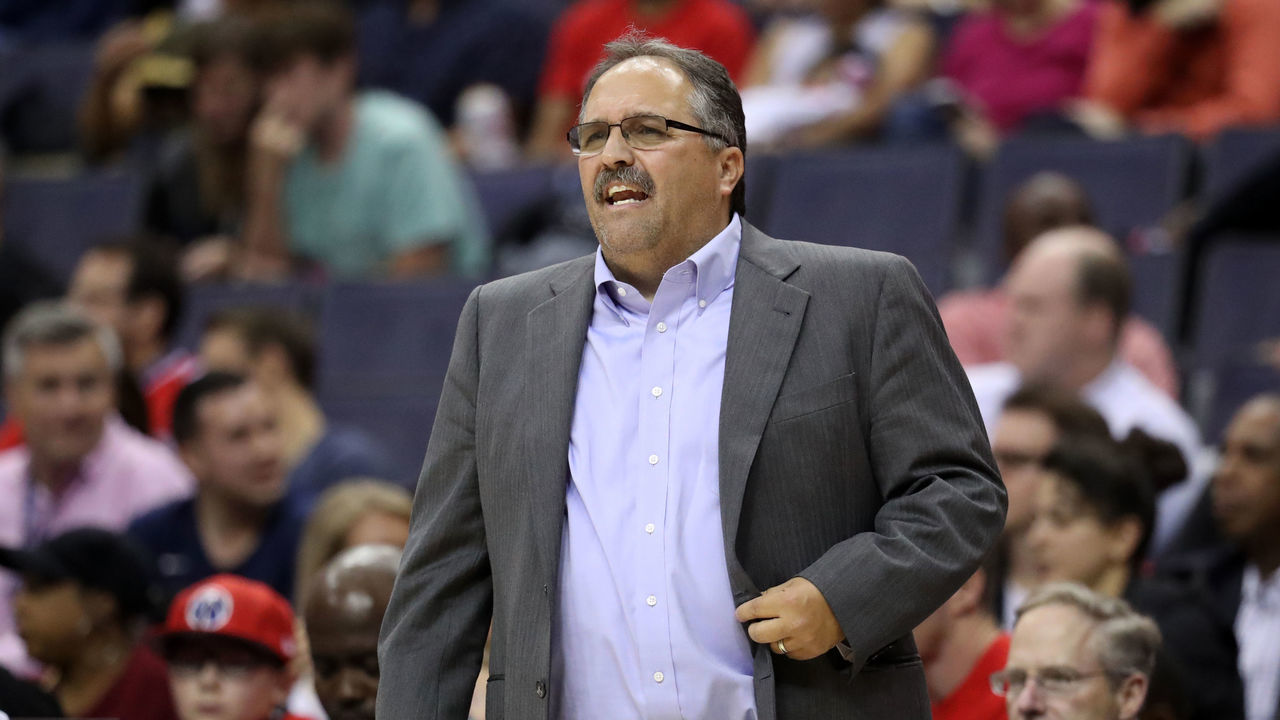 WASHINGTON, DC - OCTOBER 20: Head coach Stan Van Gundy of the Detroit Pistons watches from the bench against the Washington Wizards at Capital One Arena on October 20, 2017 in Washington, DC.