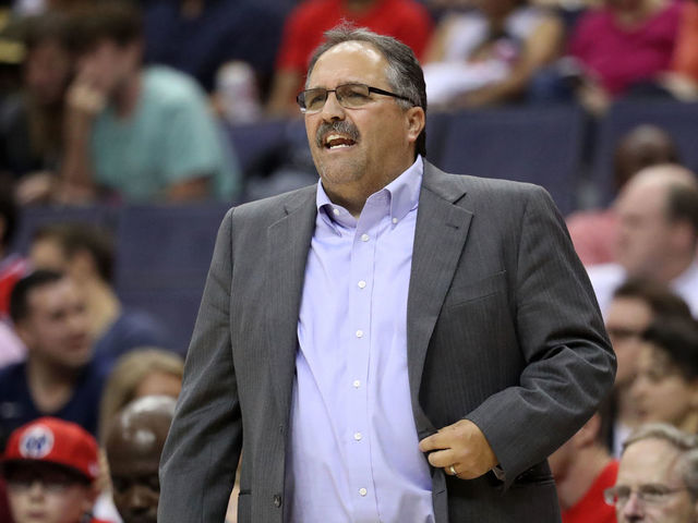 WASHINGTON, DC - OCTOBER 20: Head coach Stan Van Gundy of the Detroit Pistons watches from the bench against the Washington Wizards at Capital One Arena on October 20, 2017 in Washington, DC.
