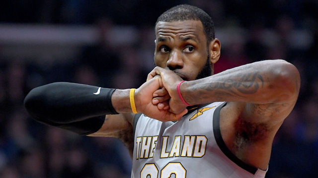 LOS ANGELES, CA - MARCH 09: LeBron James #23 of the Cleveland Cavaliers reacts to a Cavaliers foul during the first half against the LA Clippers at Staples Center on March 9, 2018 in Los Angeles, California.