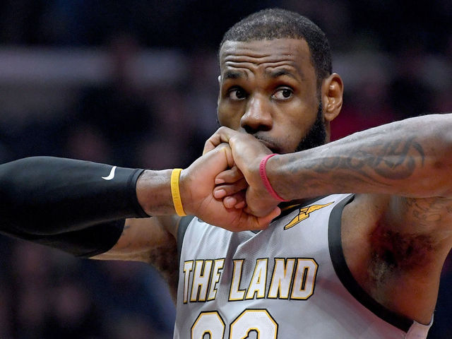 LOS ANGELES, CA - MARCH 09: LeBron James #23 of the Cleveland Cavaliers reacts to a Cavaliers foul during the first half against the LA Clippers at Staples Center on March 9, 2018 in Los Angeles, California.