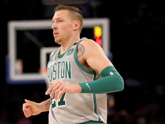 NEW YORK, NY - FEBRUARY 24: Daniel Theis #27 of the Boston Celtics watches his sho in the second half against the New York Knicks at Madison Square Garden on February 24,2018 in New York City.