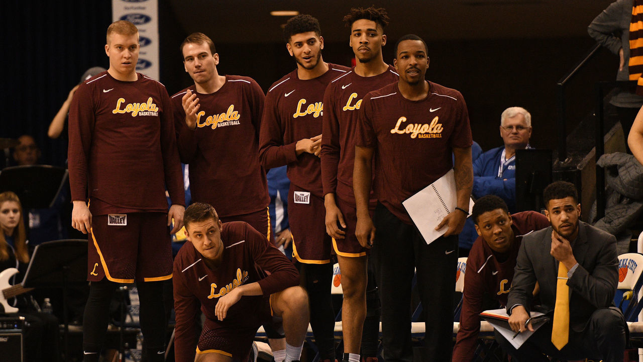 TERRE HAUTE, IN - FEBRUARY 10: The Loyola (Chicago) Ramblers bench looks on late in the Missouri Valley Conference (MVC) college basketball game between the Loyola (Chicago) Ramblers and the Indiana State Sycamores on February 10, 2018, at the Hulman Center in Terre Haute, Indiana.