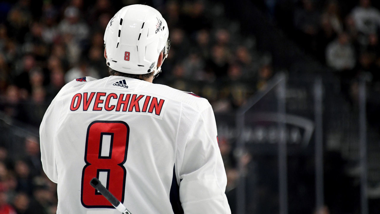 LAS VEGAS, NV - DECEMBER 23: Alex Ovechkin #8 of the Washington Capitals takes a break during a stop in play in the first period of a game against the Vegas Golden Knights at T-Mobile Arena on December 23, 2017 in Las Vegas, Nevada. The Golden Knights won 3-0.