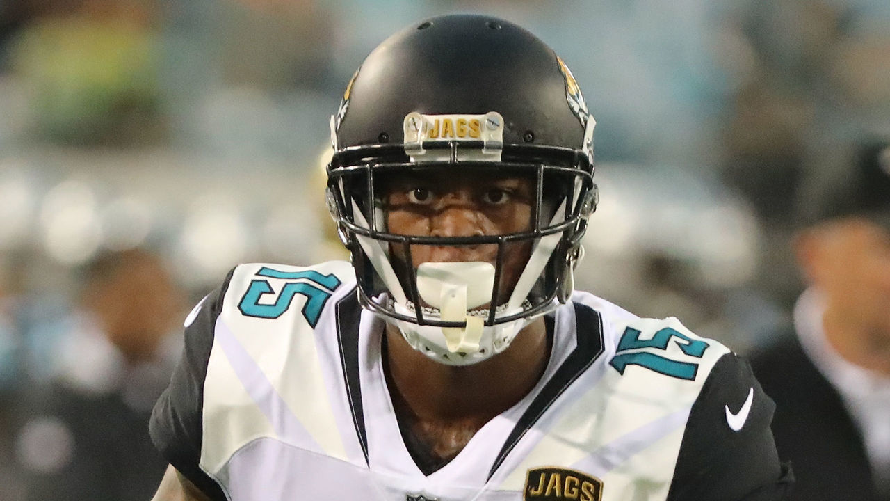JACKSONVILLE, FL - AUGUST 24: Allen Robinson #15 of the Jacksonville Jaguars warms up during a preseason game against the Carolina Panthers at EverBank Field on August 24, 2017 in Jacksonville, Florida.