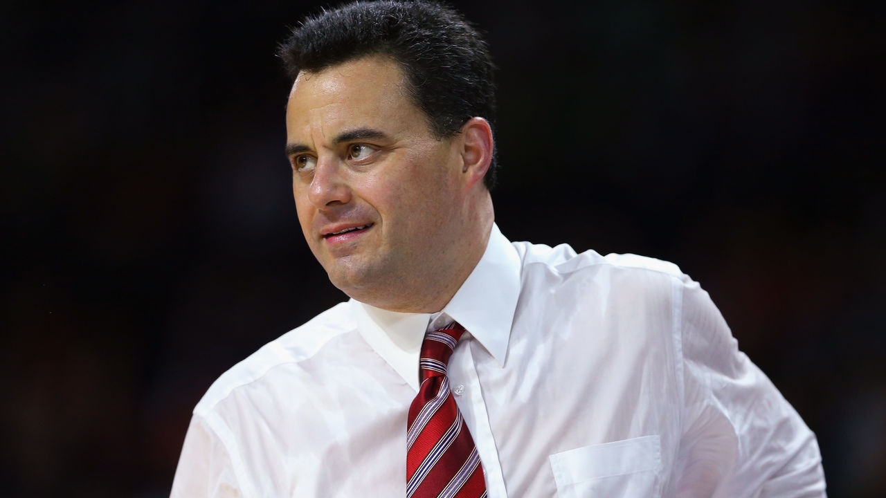PROVIDENCE, RI - MARCH 17: Head coach Sean Miller of the Arizona Wildcats reacts in the first half against the Wichita State Shockers during the first round of the 2016 NCAA Men's Basketball Tournament at Dunkin' Donuts Center on March 17, 2016 in Providence, Rhode Island.