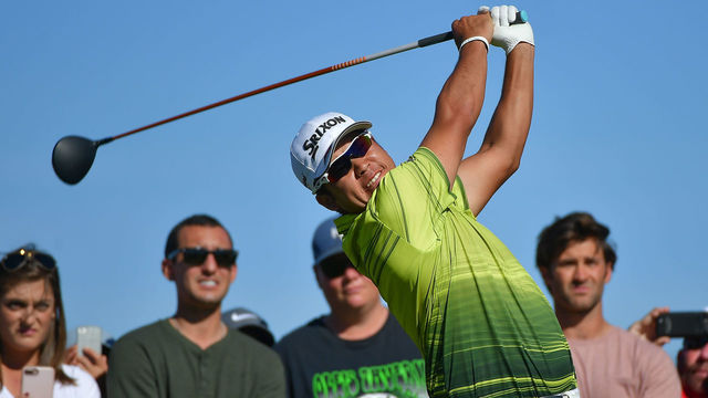 SAN DIEGO, CA - JANUARY 28: Hideki Matsuyama of Japan plays his shot from the second tee during the final round of the Farmers Insurance Open at Torrey Pines South on January 28, 2018 in San Diego, California.
