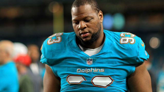 MIAMI GARDENS, FL - AUGUST 17: Ndamukong Suh #93 of the Miami Dolphins looks on during a preseason game against the Baltimore Ravens at Hard Rock Stadium on August 17, 2017 in Miami Gardens, Florida.