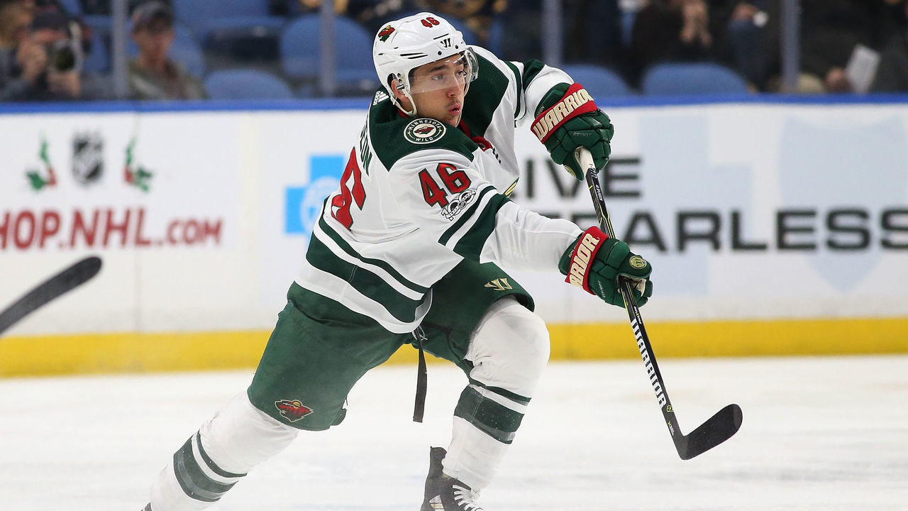 BUFFALO, NY - NOVEMBER 22: Jared Spurgeon #46 of the Minnesota Wild during the game against the Buffalo Sabres at the KeyBank Center on November 22, 2017 in Buffalo, New York.