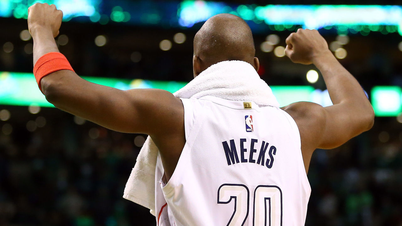 BOSTON, MA - MARCH 14: Jodie Meeks #20 of the Washington Wizards reacts after the Washington Wizards defeat the Boston Celtics at TD Garden on March 14, 2018 in Boston, Massachusetts.