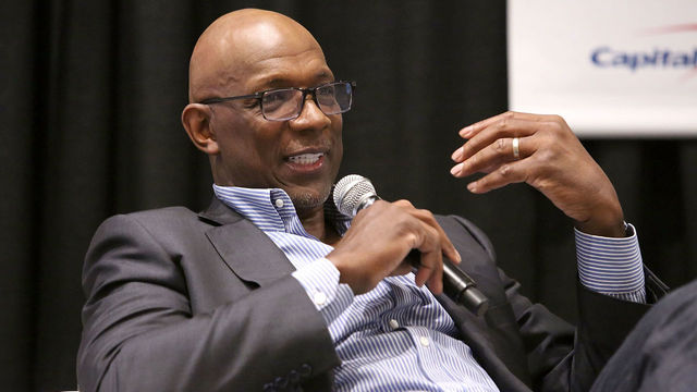 AUSTIN, TX - MARCH 09: NBA Hall of Famer Clyde Drexler during a panel discussion on March 9, 2018 in Austin, Texas.