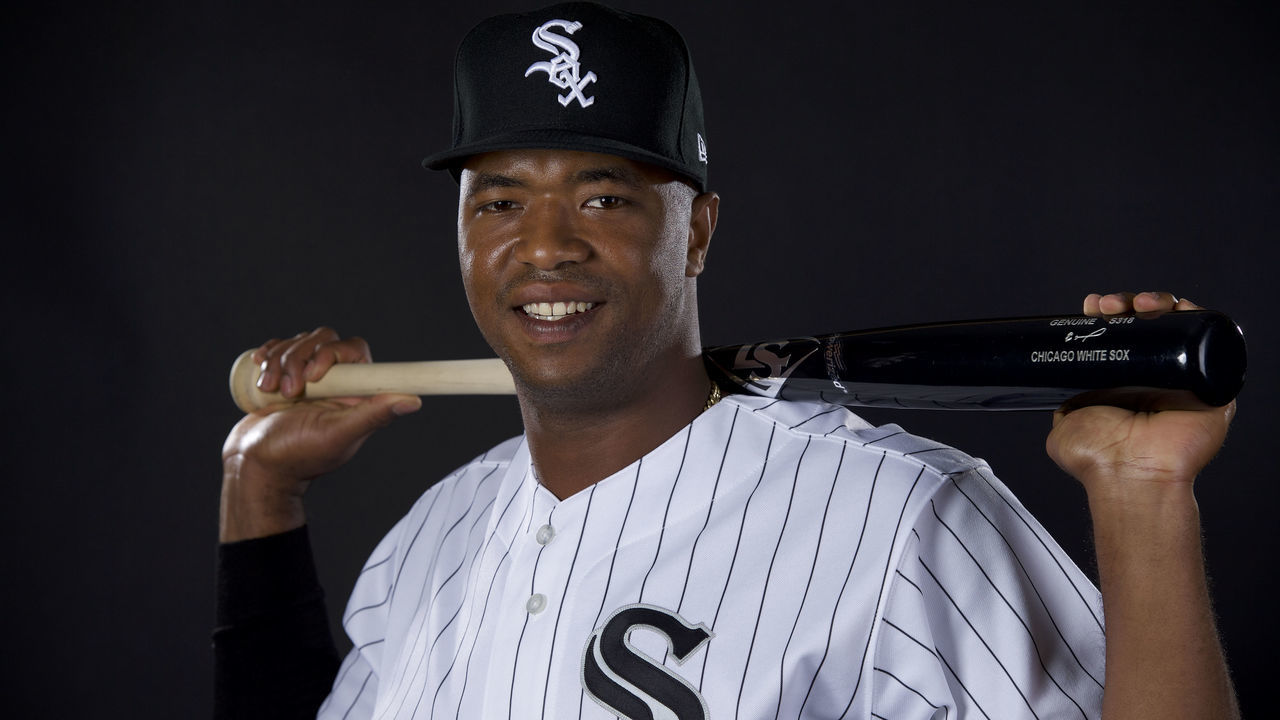 GLENDALE, AZ - FEBRUARY 21: Eloy Jimenez #74 of the Chicago White Sox poses during MLB Photo Day on February 21, 2018 in Glendale, Arizona.
