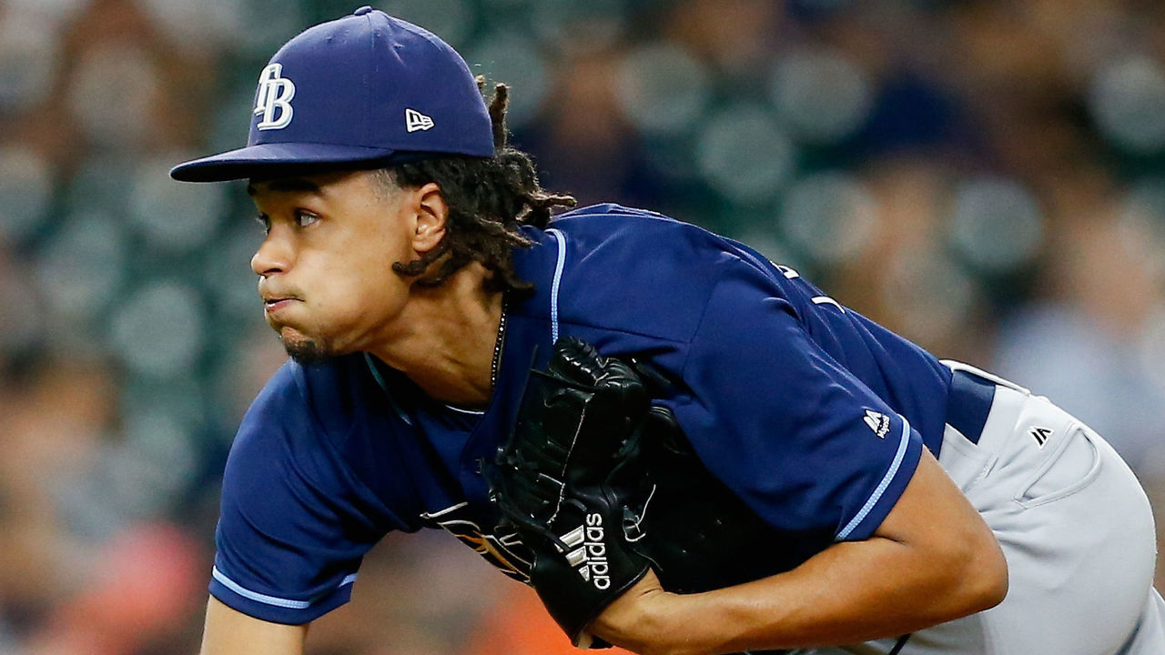 HOUSTON, TX - AUGUST 01: Chris Archer #22 of the Tampa Bay Rays pitches in the fifth inning against the Houston Astros at Minute Maid Park on August 1, 2017 in Houston, Texas.